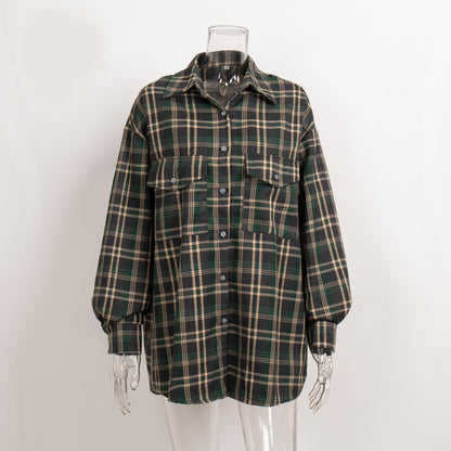 Women's Oversized Plaid Button Down Shirt with Pockets