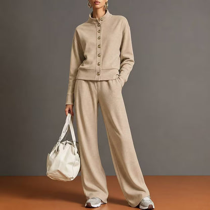 Women's 2 Piece Button Front Sweatshirt Wide Leg Set