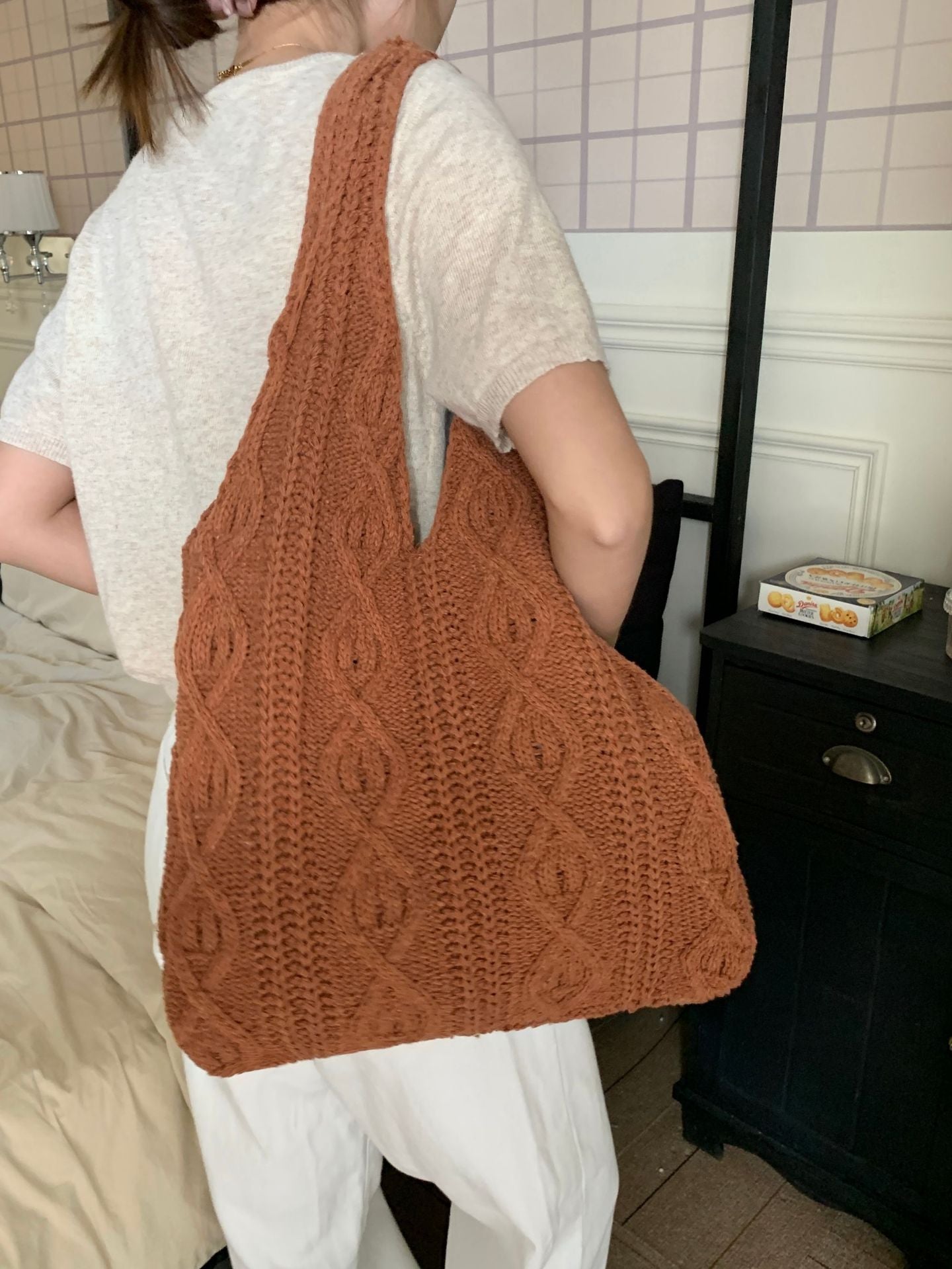 Large Tote Aesthetic Shoulder Hippie Knit Bag