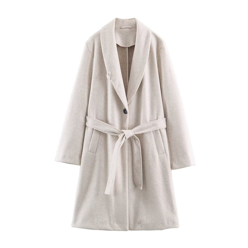 Women's Belted Long Coat Oversized Notched Lapel Trench