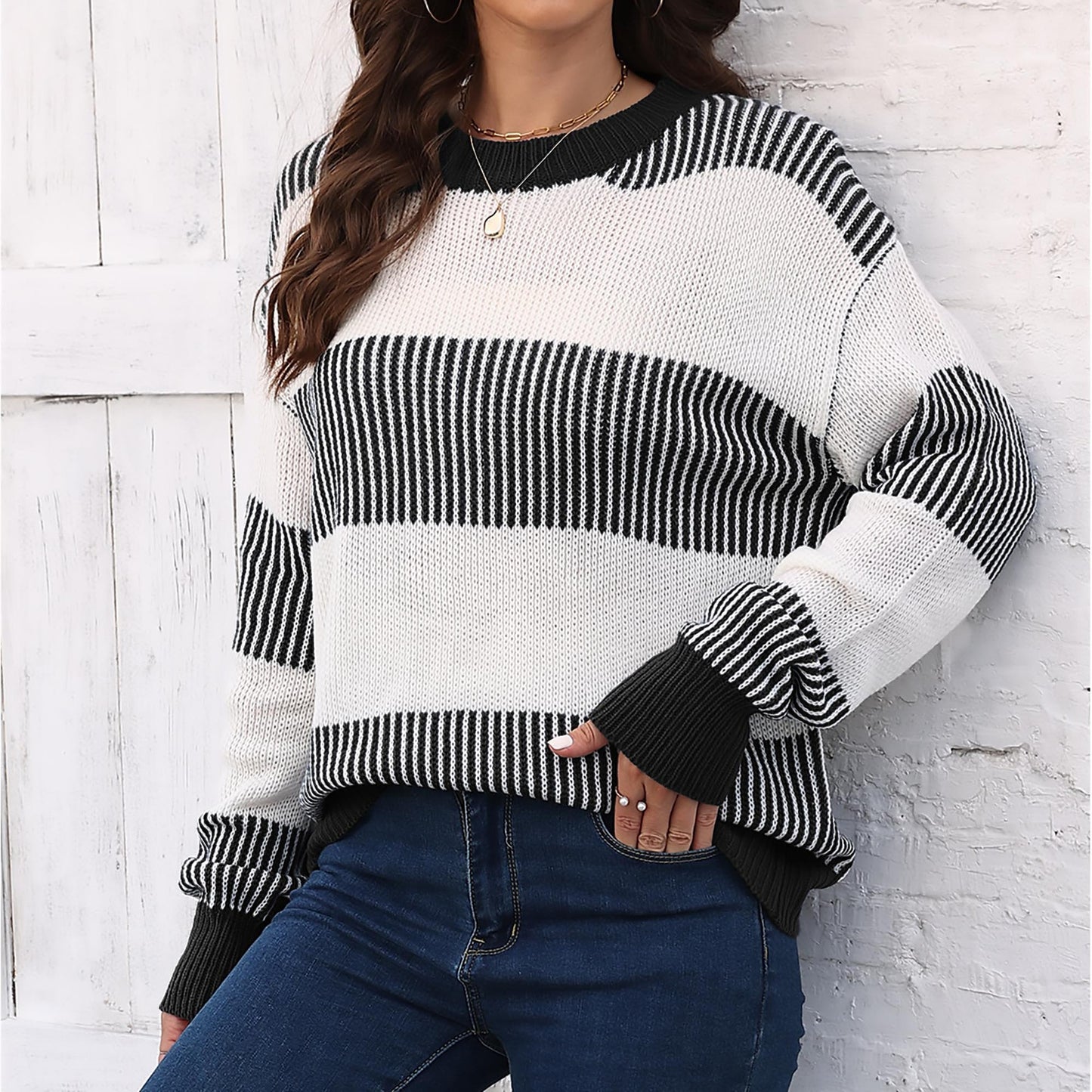 Plus Size Colorblock Striped Sweater | Cozy Fall/Winter Knit