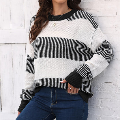 Plus Size Colorblock Striped Sweater | Cozy Fall/Winter Knit