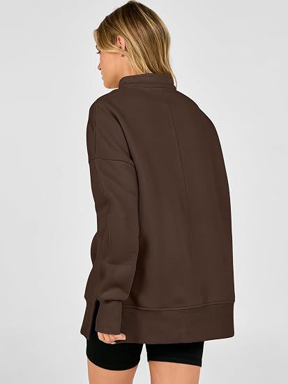 Oversized Half Zip Sweatshirt Side Slit Pullover Tunic