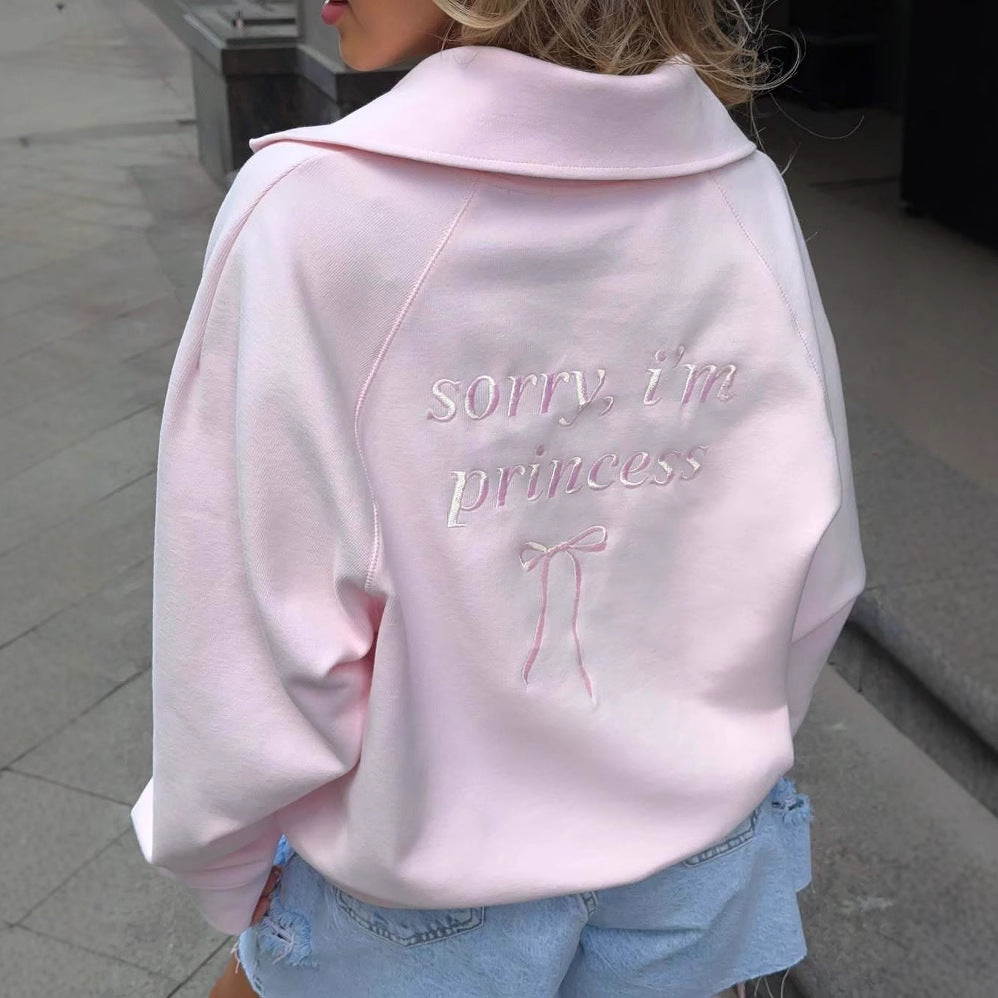 Women's Oversized Embroidered Quarter Zip Sweatshirt Bow