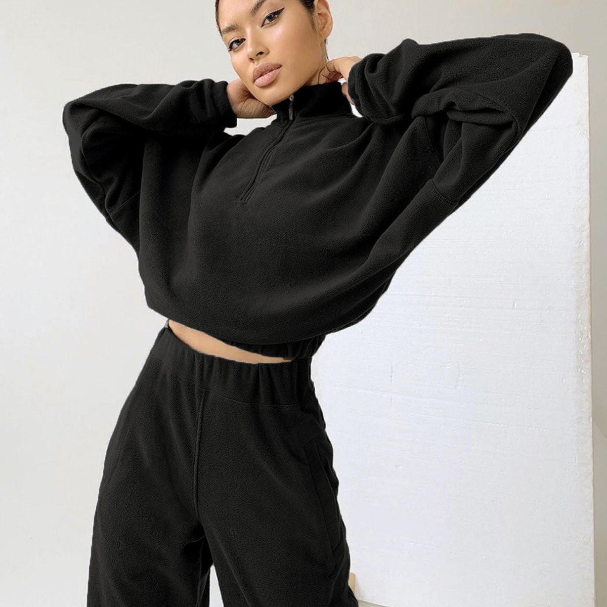 Women's Oversized Fleece Half Zip Hoodie Jogger Set