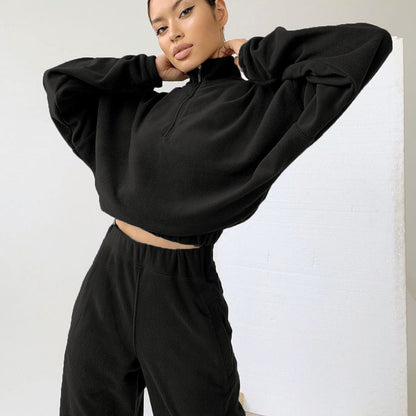 Women's Oversized Fleece Half Zip Hoodie Jogger Set