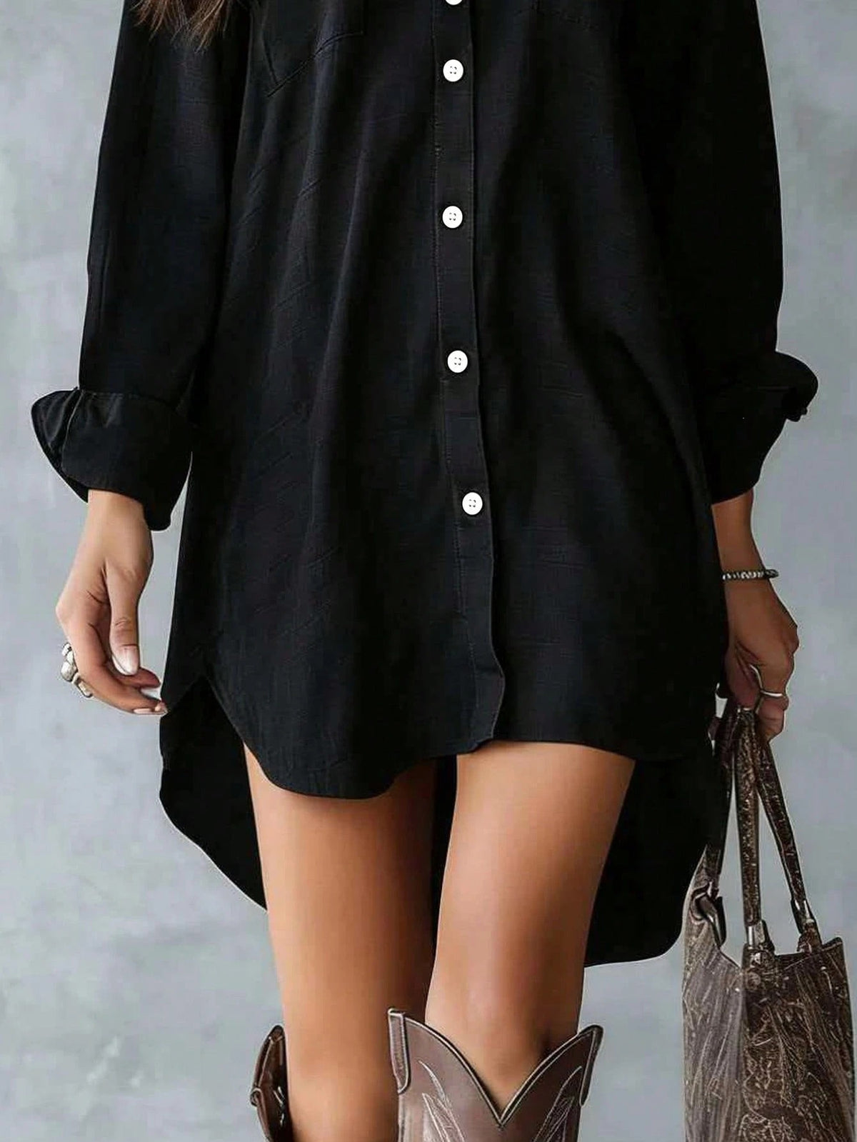 Oversized Long Sleeve Button Down Shirt Dress Mini