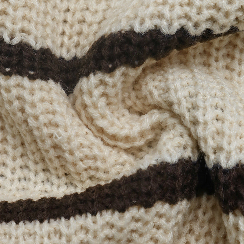 Striped Polo Sweater Contrast Trim Relaxed Fit