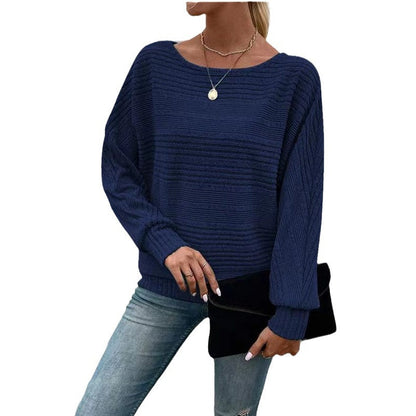 Women's Oversized Ribbed Crew Neck Long Sleeve Pullover Top