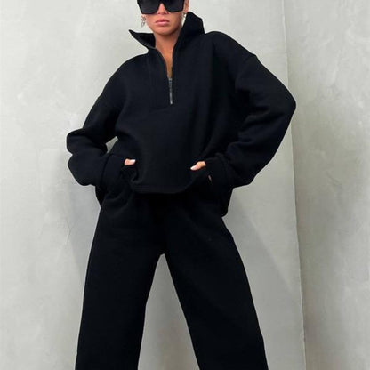 Women's Oversized Quarter Zip Tracksuit Set