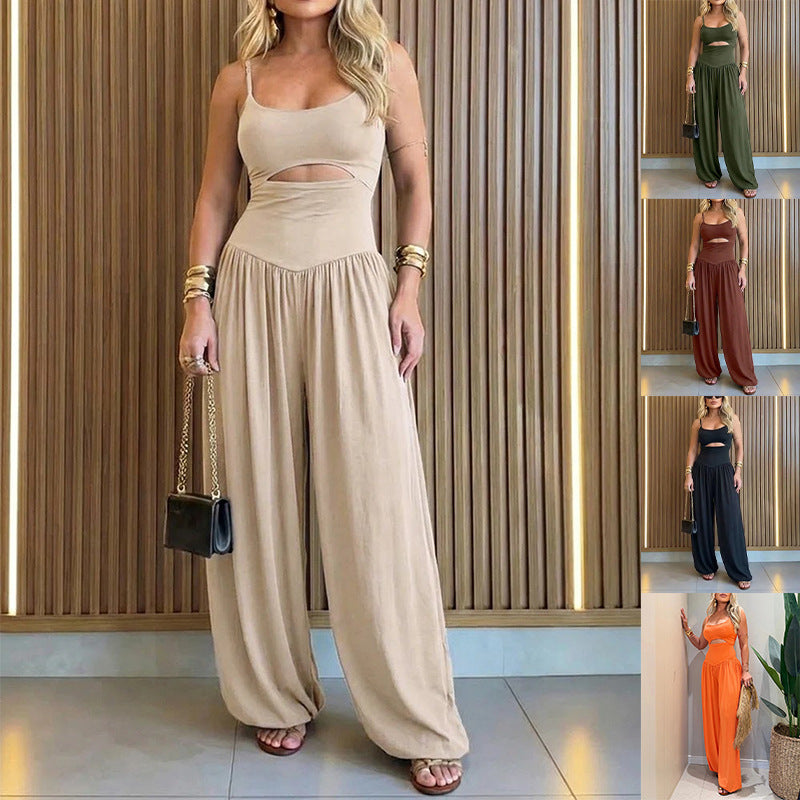 Women's Sleeveless Cutout Wide Leg Casual Jumpsuit
