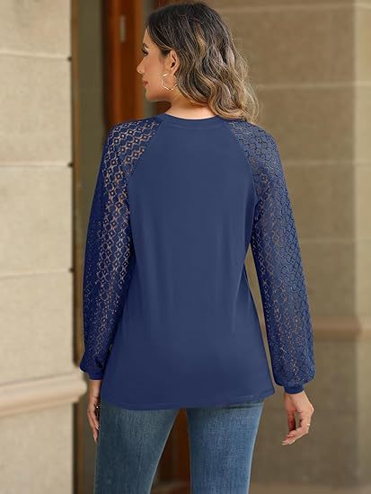 Lace Long Sleeve Knit Blouse Casual Chic Top