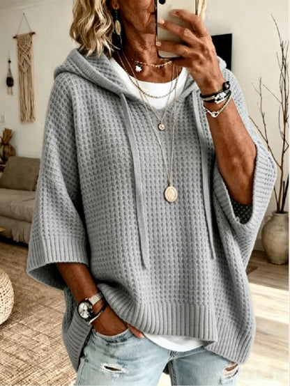 Oversized Hooded Textured Knit Pullover Sweater