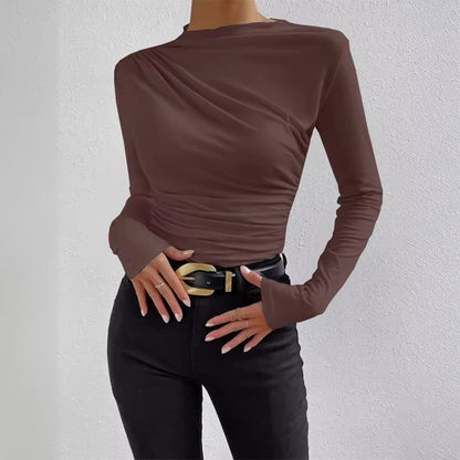 Women's Mock Neck Ruched Long Sleeve Fitted Top