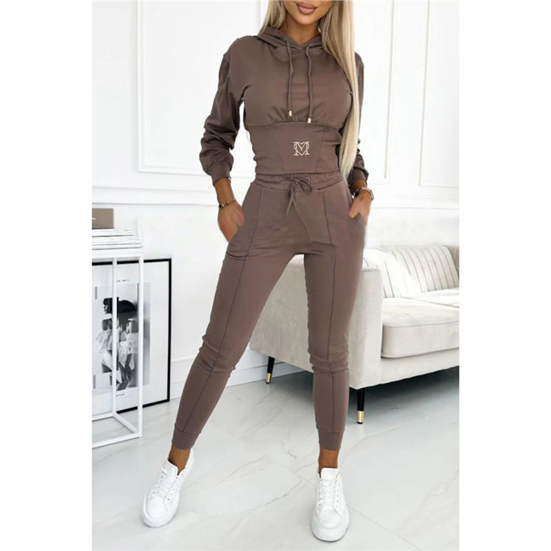 Women's Cinch Waist Hoodie Jogger Two Piece Set
