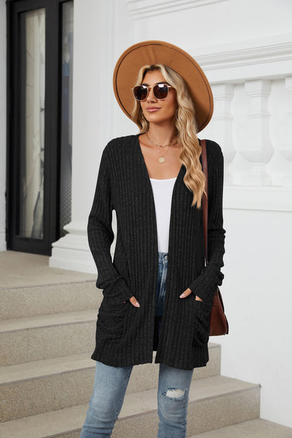 Cozy Ribbed Knit Long Sleeve Open Front Cardigan