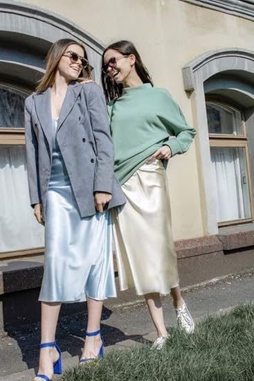 Women's Satin High-Waist Midi Skirt – Elegant Summer Slip Skirt