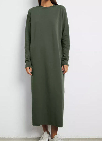Women's Casual Long Sleeve Solid Maxi Dress Loose Fit