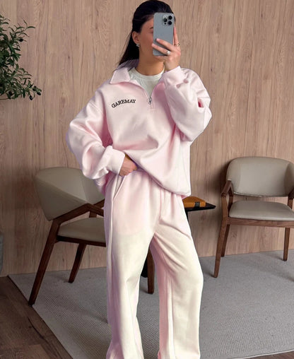 Women's Embroidered Quarter Zip Fleece Sweatsuit Set