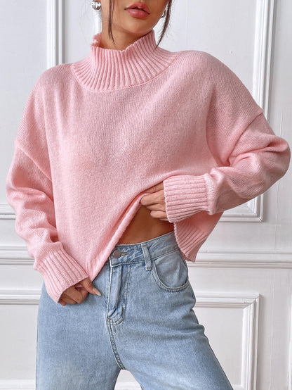 Women's Turtleneck Pullover Solid Color Loose Casual Bottoming Shirt