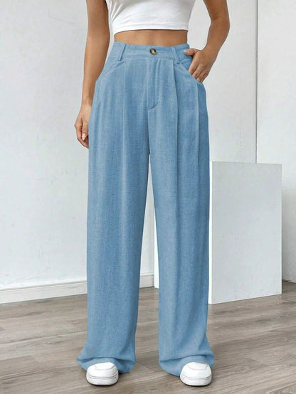 Women's High-Waist Wide-Leg Linen Pants – Casual Loose Summer Trousers
