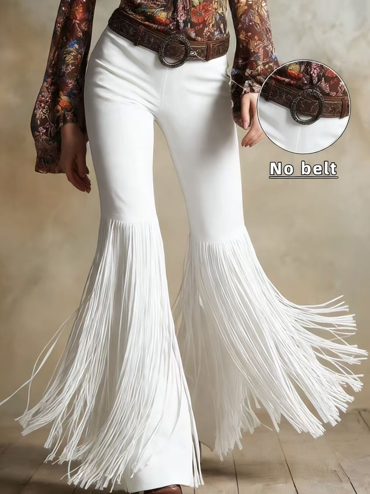 Women's Faux Suede Fringe Western Flare Pants