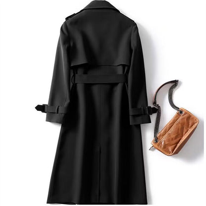 Women's Long Double Breasted Trench Coat Belted