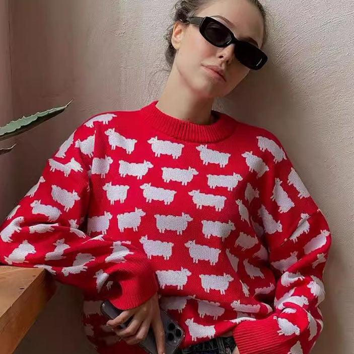 Women's Oversized Alpaca Crewneck Knit Sweater