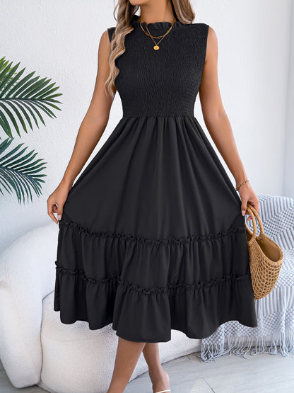 Smocked Sleeveless Ruffle Midi Dress Flowy Summer