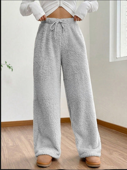 Women's Sherpa Wide Leg Pants Winter Warm Lounge Trousers