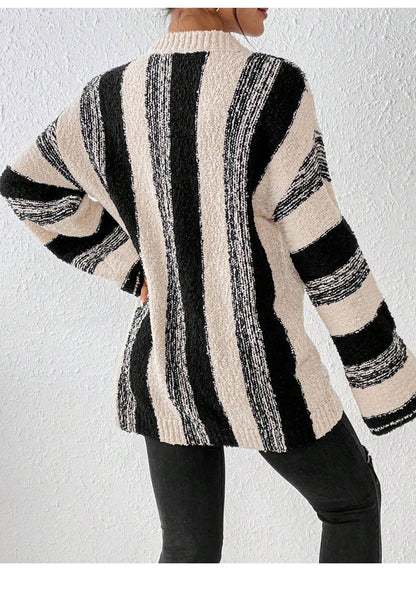 Womens Oversized Striped Sweater Crewneck Knit Pullover