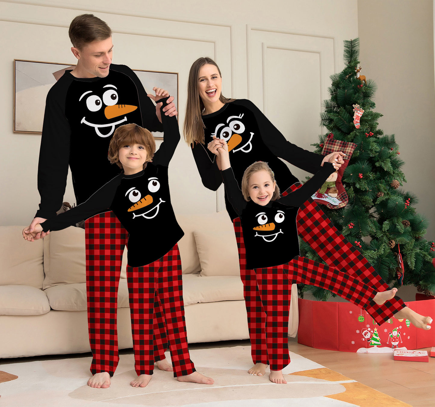 Cartoon Plaid Parent-child Dress Printed Loungewear Christmas Pajamas