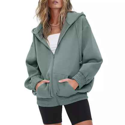 Women's Oversized Fleece Zip Up Hoodie Jacket Casual
