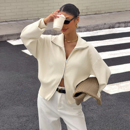 Women's Zip Up Knit Jacket Long Sleeve Casual Cardigan