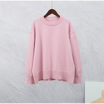 Women's Pink Oversized Crewneck Pullover Sweater