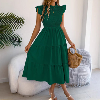 Smocked Ruffle Sleeve Tiered Maxi Dress