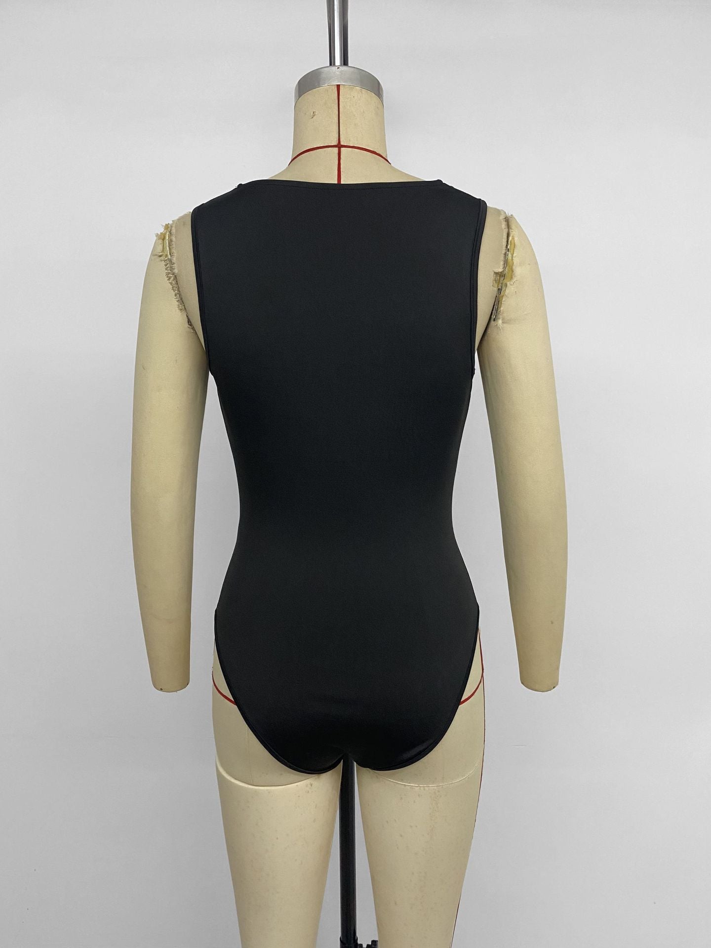 Metal Strap Cowl Neck Bodysuit Sexy Sleeveless Bodycon Top