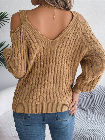 Chic Cold-Shoulder Cable Knit Sweater for Fall/Winter