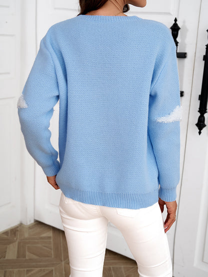 Women's Cloud Crew Neck Sweater Long Sleeve Sky Blue