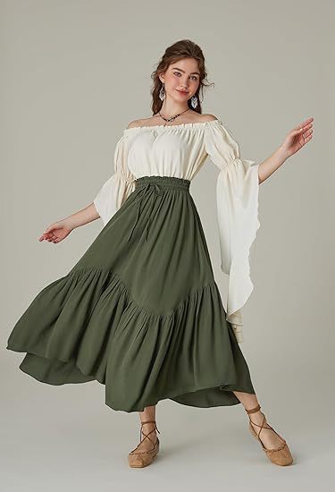 Women's High-Waisted Tiered Maxi Skirt – Vintage Boho Long Skirt
