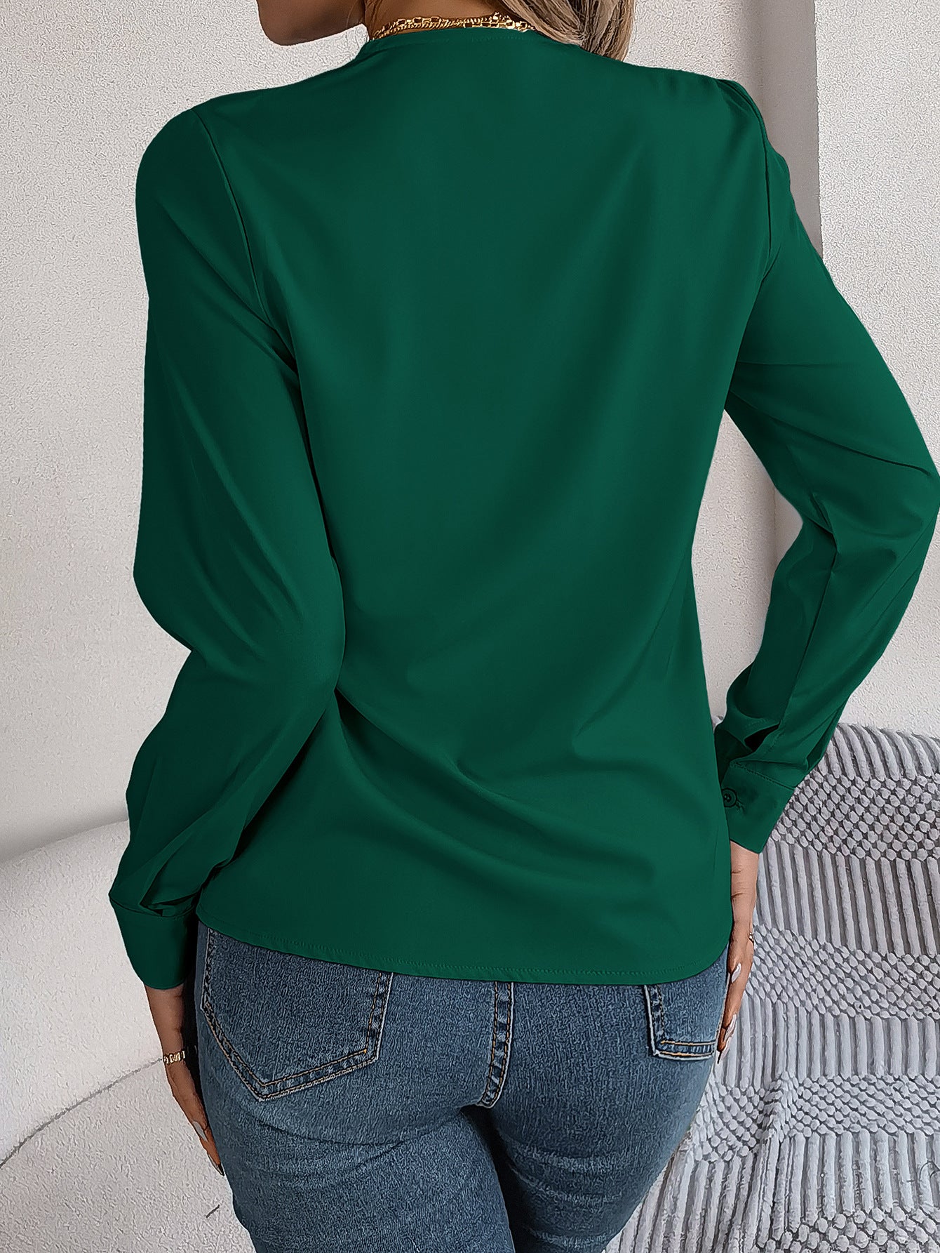 Elegant Layered V-Neck Long Sleeve Blouse – 2025 Fall/Winter