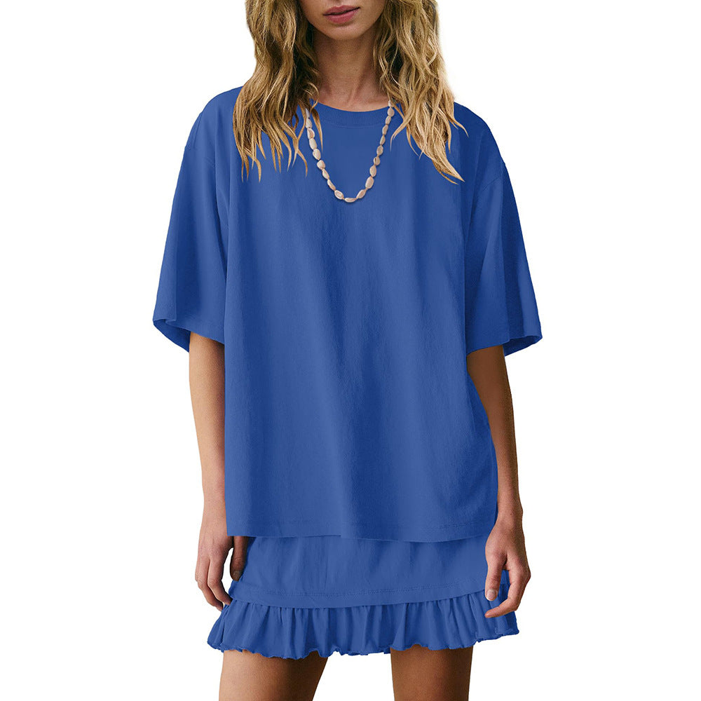 Women's Oversized Tee & Ruffle Mini Skirt Two Piece Set