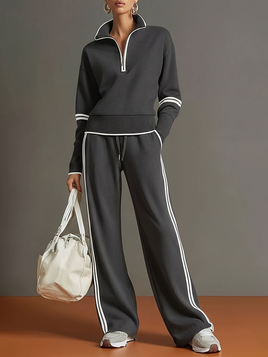 Women's Half Zip Sweatshirt Wide Leg Pants Matching Set