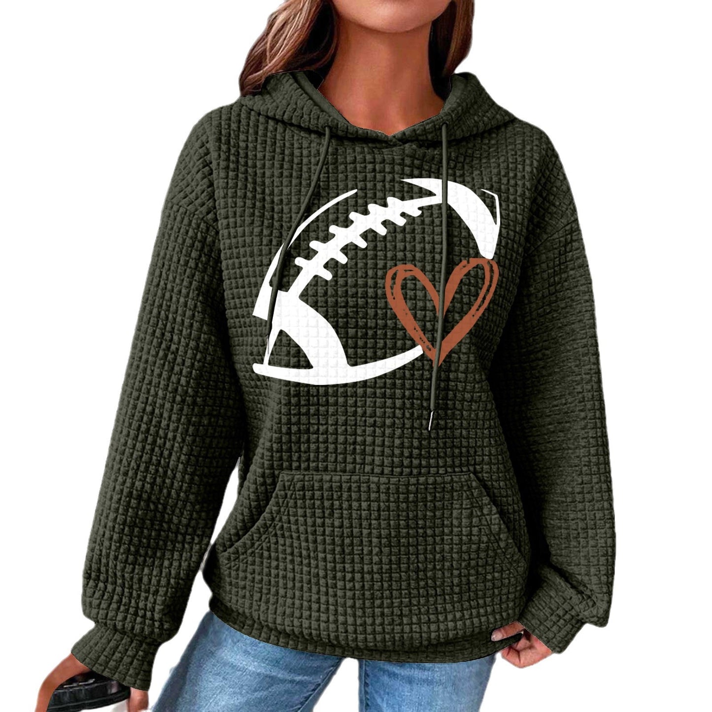 Women's Game Day Football Heart Waffle Hoodie