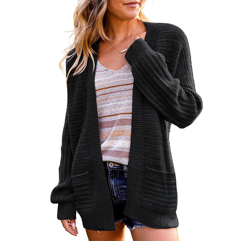 Women's Open Front Balloon Sleeve Cardigan with Pockets