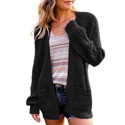 Women's Open Front Balloon Sleeve Cardigan with Pockets