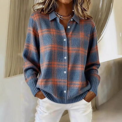 Women's Plaid Collared Button Up Sweater Cardigan