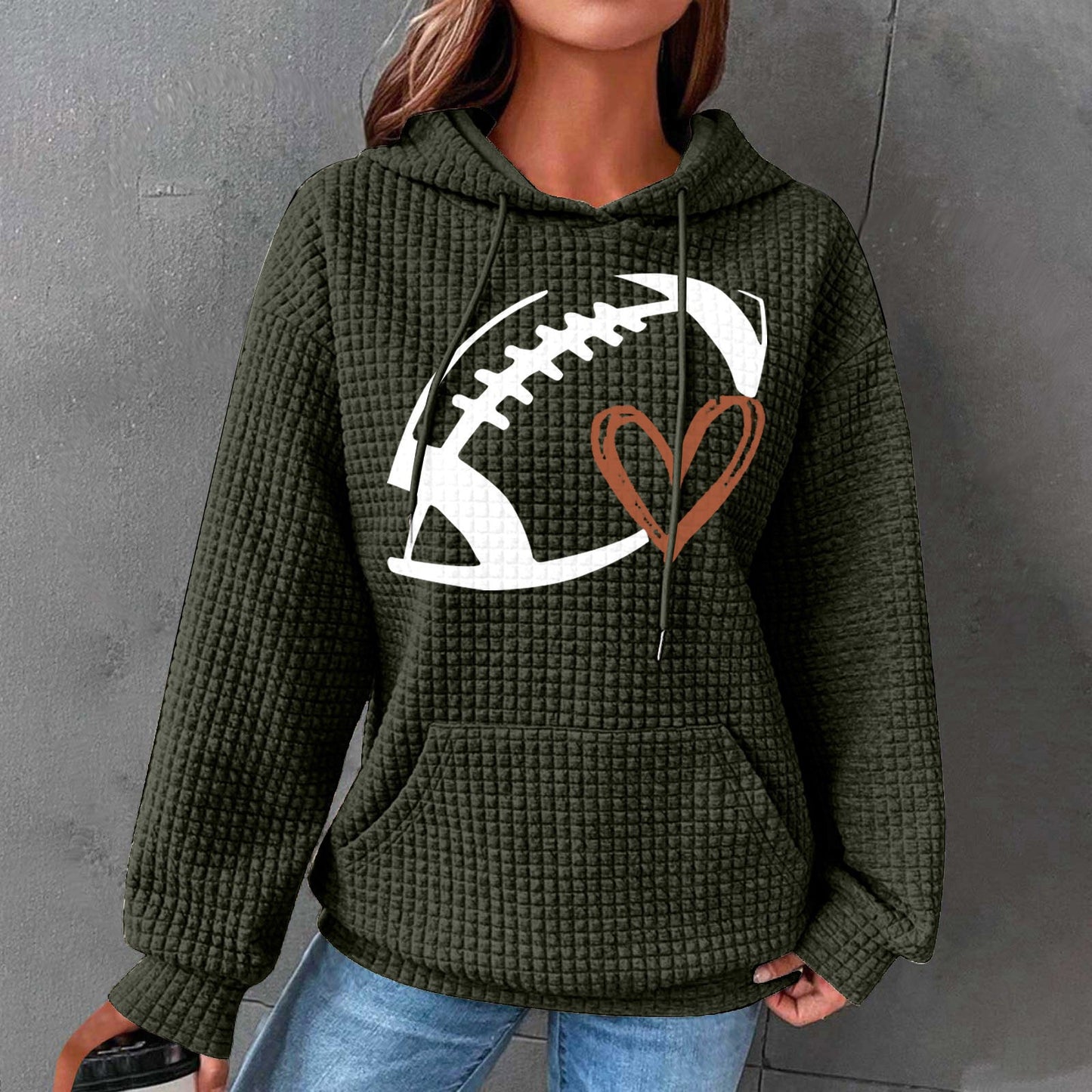 Women's Game Day Football Heart Waffle Hoodie