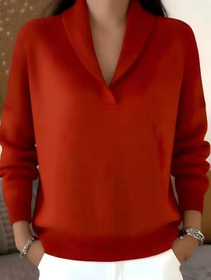 Women's Oversized Shawl Collar Sweater V Neck Pullover
