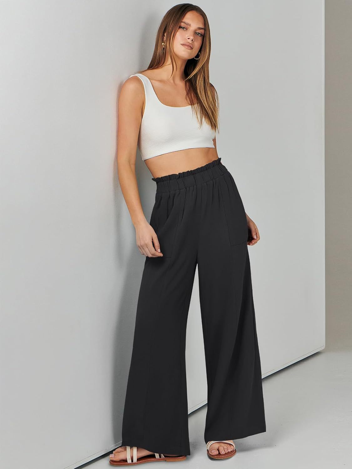 Women's High-Waisted Wide-Leg Linen Pants – Casual Summer Beach Trousers